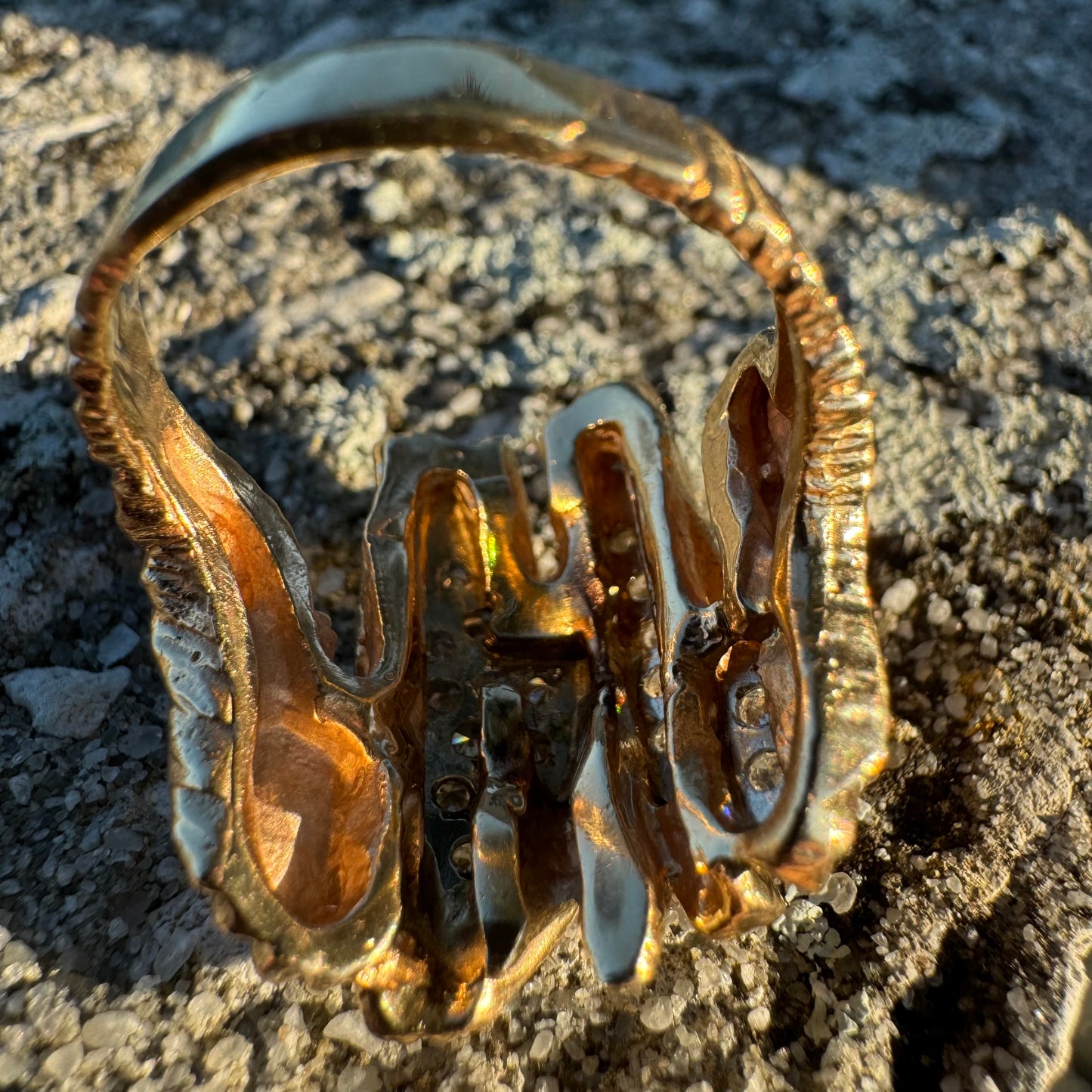 Circa 1960’s Heavyweight 14k Yellow Gold .75ctw Natural Single Cut Diamond Brutalist Ring (10.75)