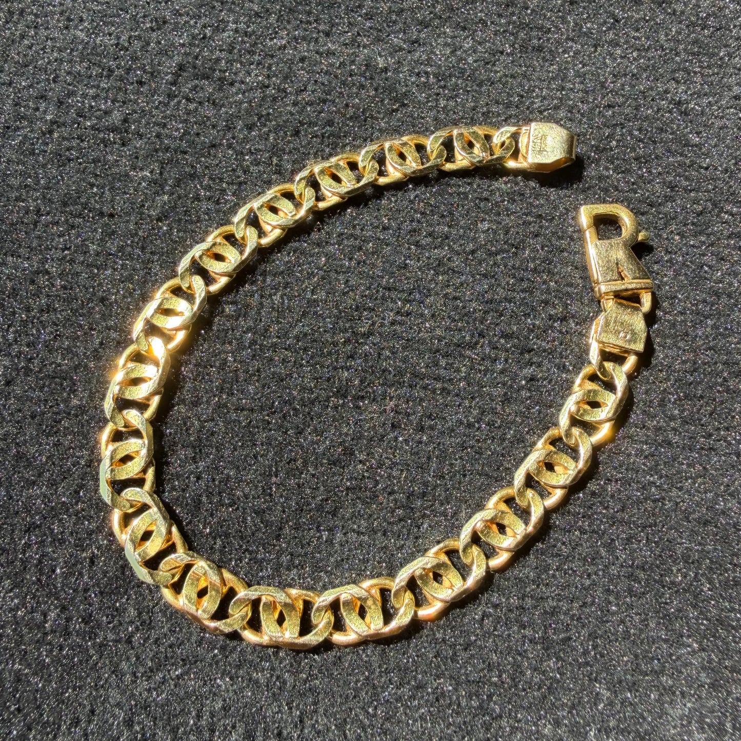 Vintage Solid 14k Italian Yellow Gold Fancy Tigers Eye Link Bracelet (8.5”)