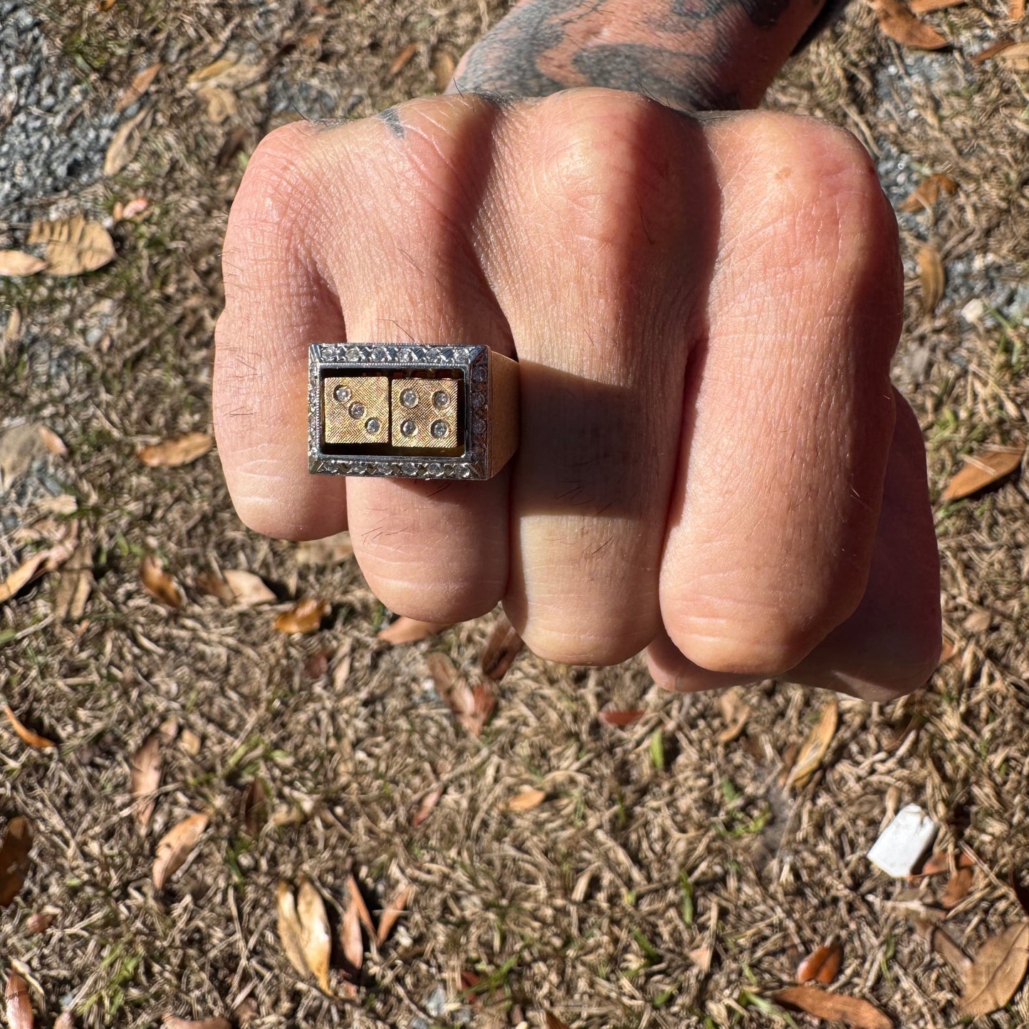 1970’s Custom Handcrafted Solid 14k Yellow Gold .50ctw Natural Diamond Spinning Dice Ring (8.25)