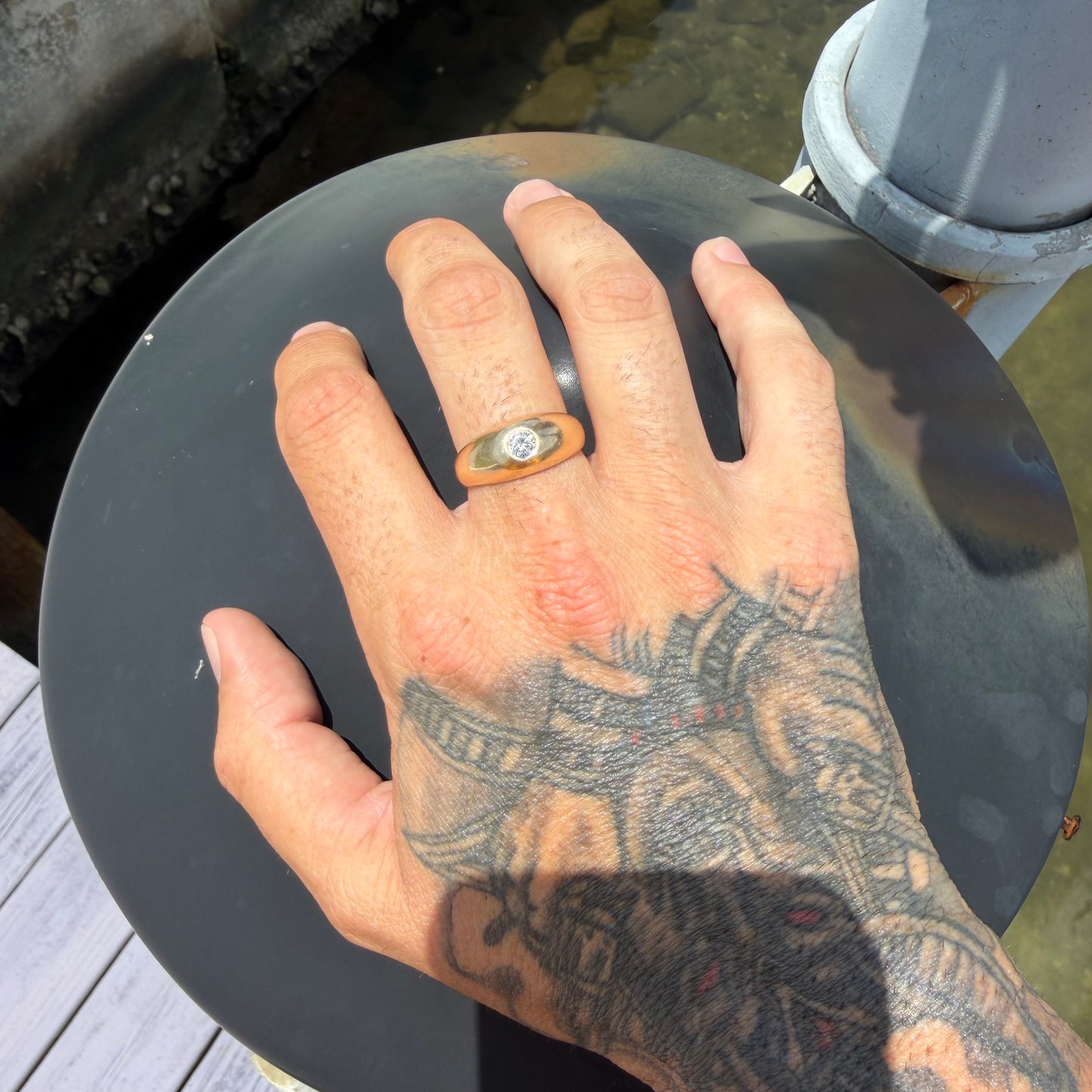 Mid-Century Solid 14k Yellow Gold .45ct Natural VS Diamond Rub Over Gypsy Ring (10)