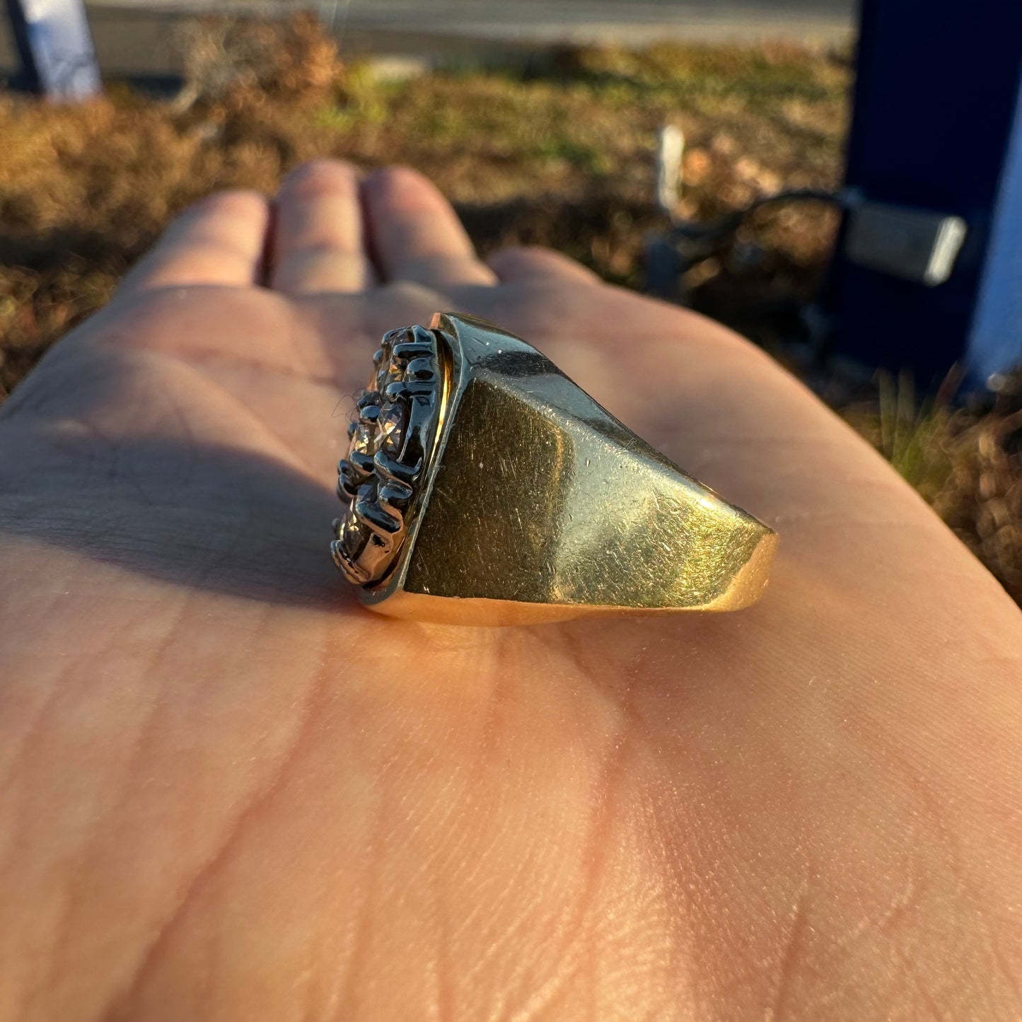 1970’s 14k Yellow Gold 1.75ctw Natural Diamond Kentucky Cluster Signet Ring (7)