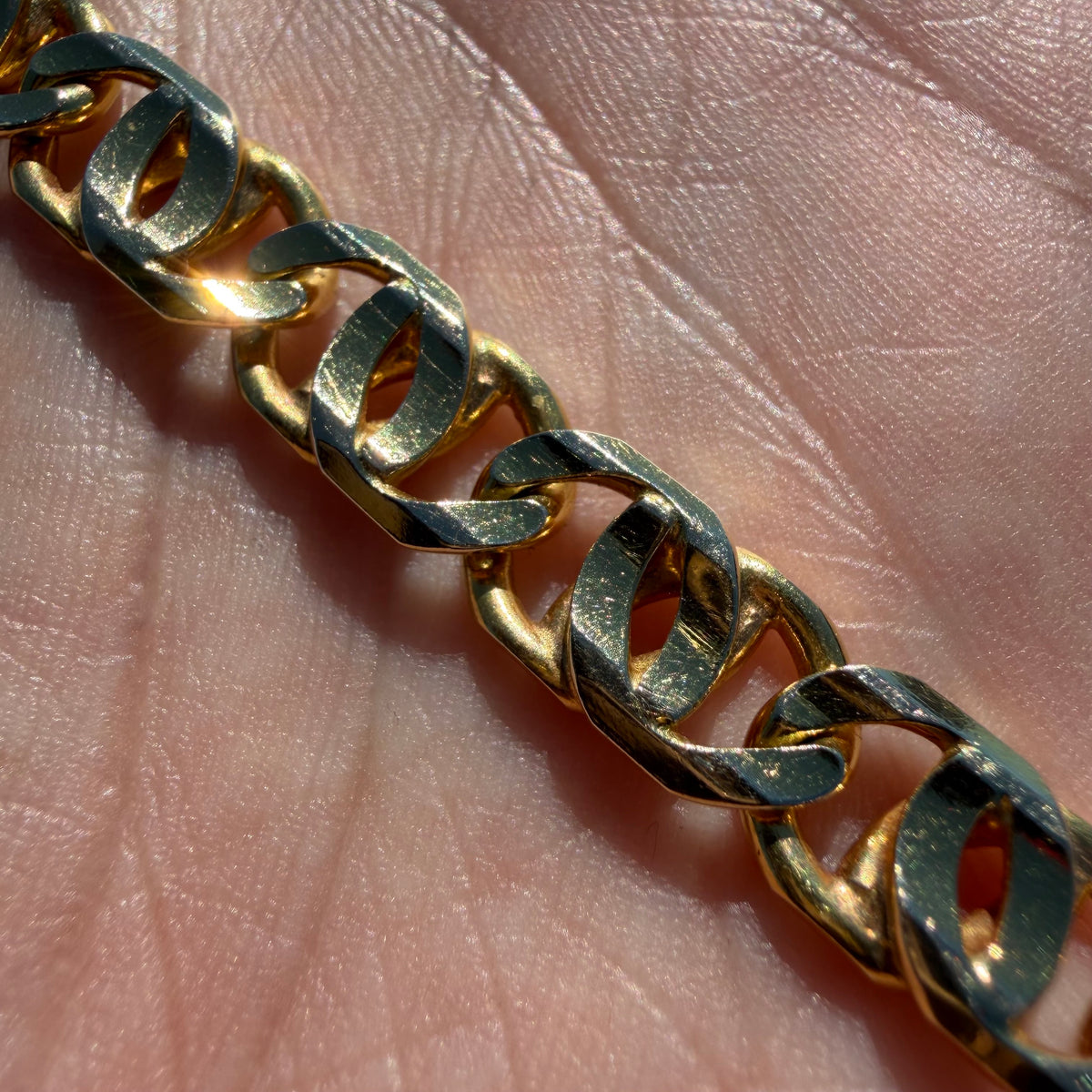 Vintage Solid 14k Italian Yellow Gold Fancy Tigers Eye Link Bracelet (8.5”)