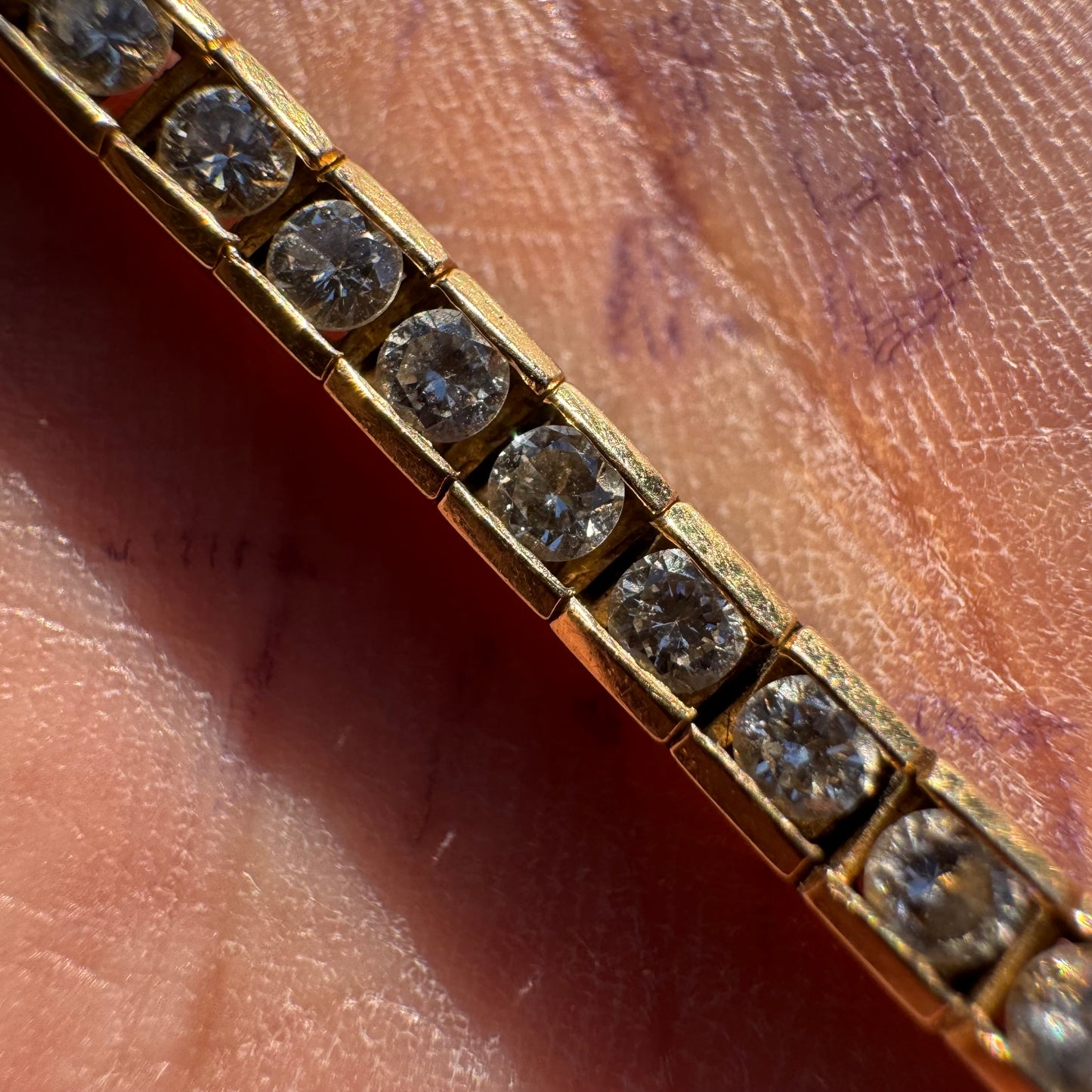 Vintage Solid 14k Yellow Gold 3.5ctw Natural Diamond Tennis Bracelet (6.75”)