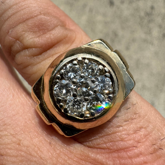 1970’s/80’s 14k Yellow Gold Rolex Style .75CTW Natural Diamond Kentucky Cluster Ring (6.5)