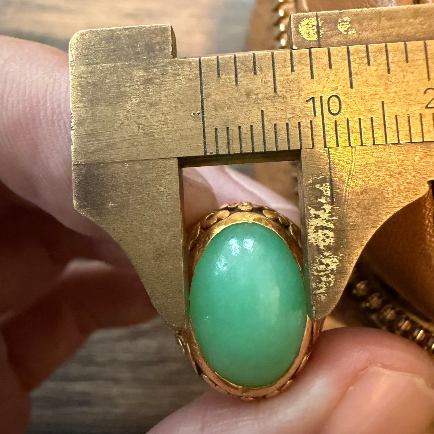 Antique Chinese Traditional 24k Yellow Gold 5.0ct Green Apple Jadeite Fu Ring (10.25)