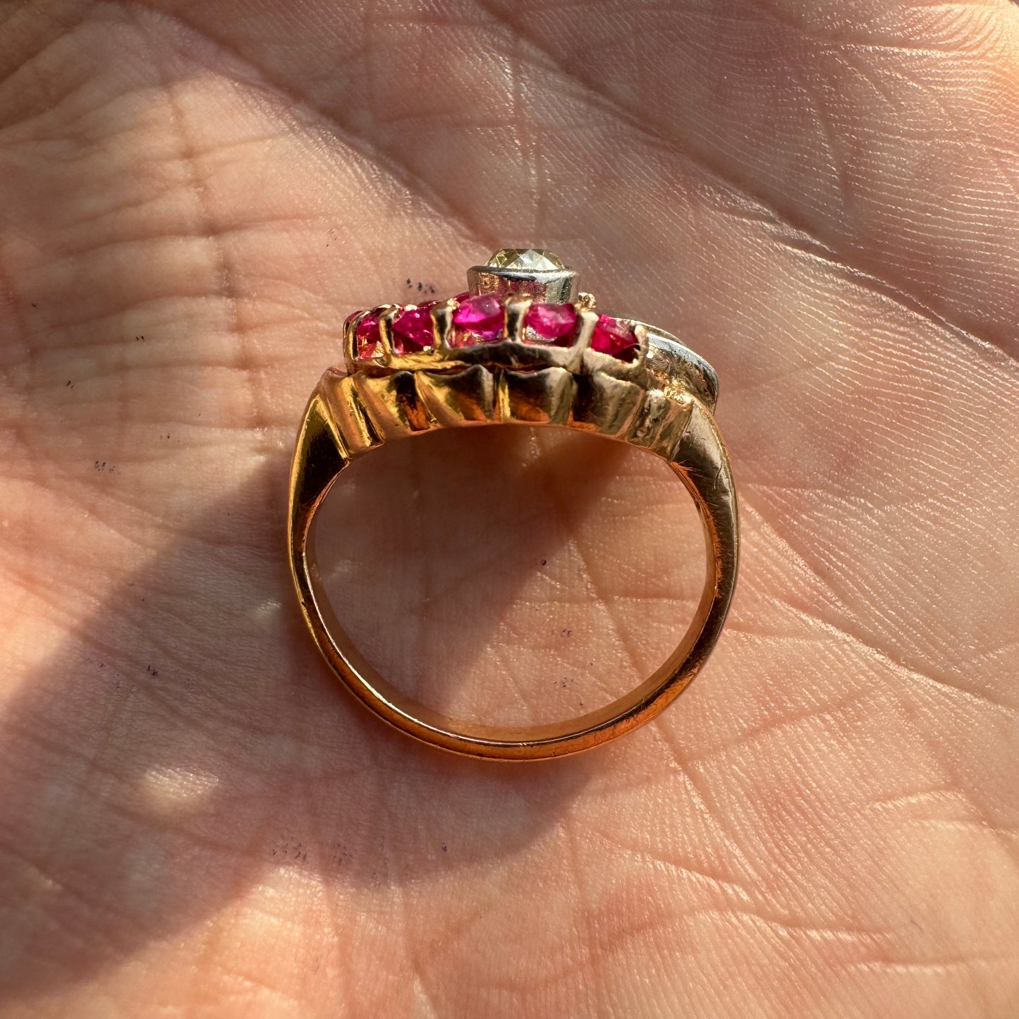 Retro 1940’s 14k Gold .50ct Natural Euro Cut Diamond .60ctw Ruby Tank Ring (9)