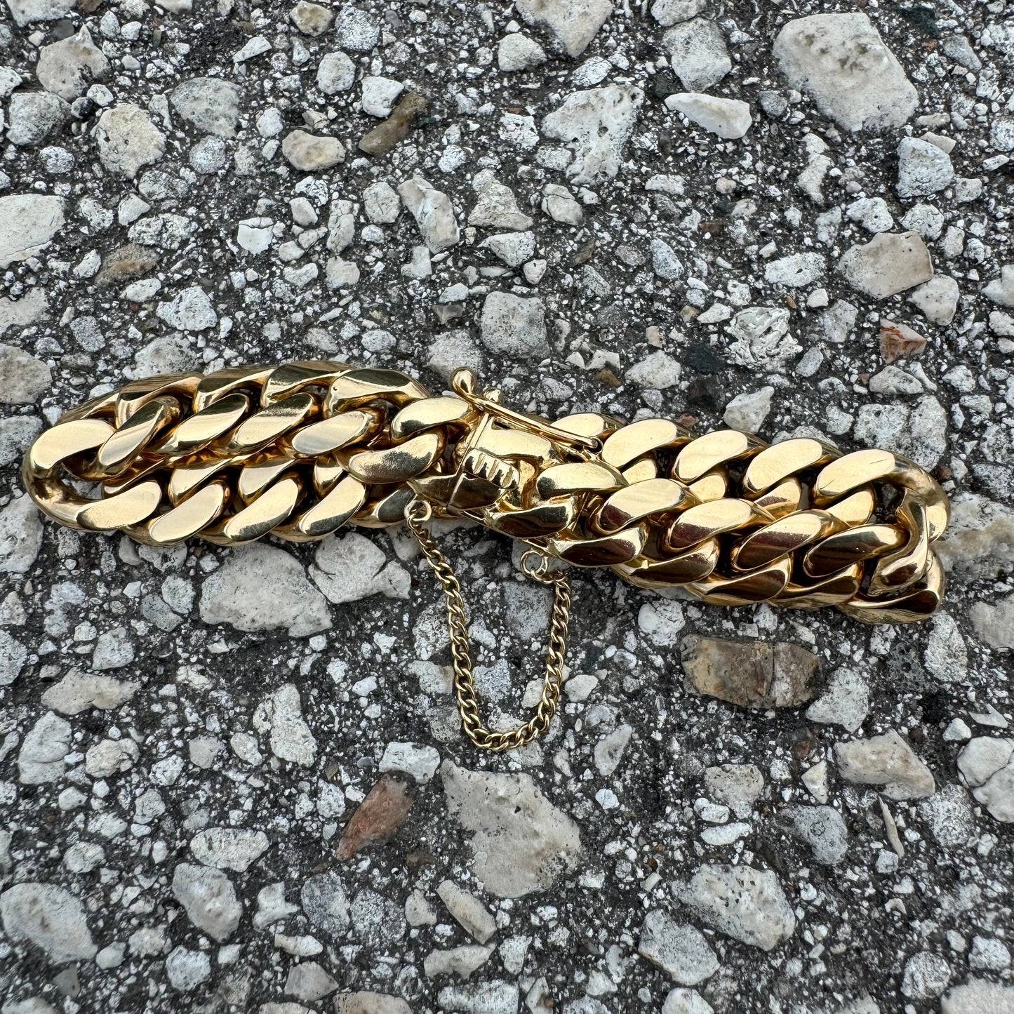 Mid-Century Solid 18k Yellow Gold Super Heavyweight Old School Miami Cuban Link Bracelet (7.75”)