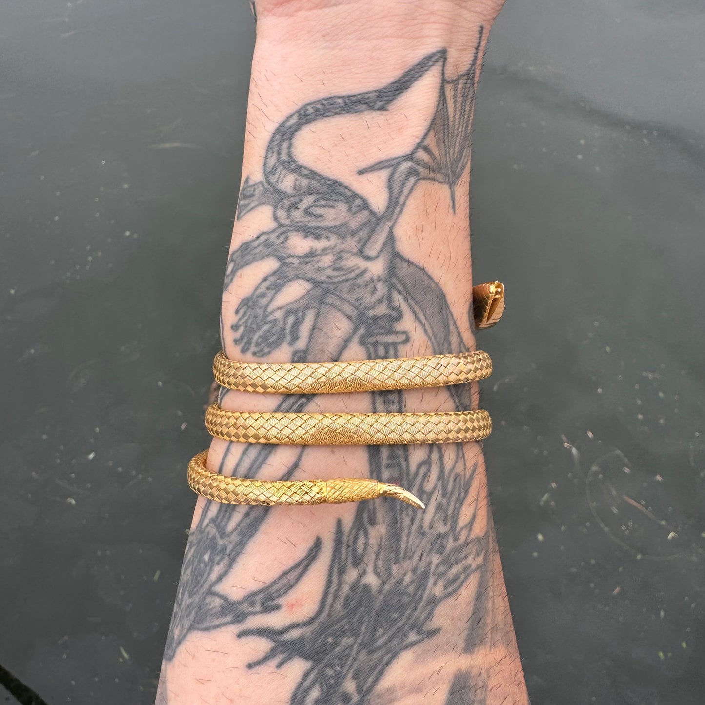 Circa 1840’s Early Victorian 19.7k Yellow Gold Woven Flexible Snake Band (24”)