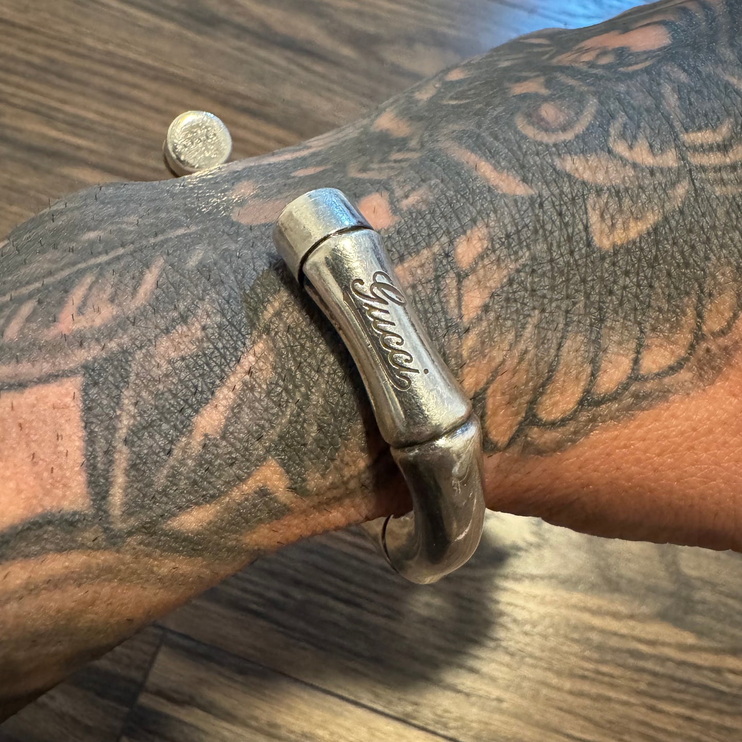 Gucci Sterling/.925 Chunky Bamboo Cuff Bracelet (Size:19/7.5”)