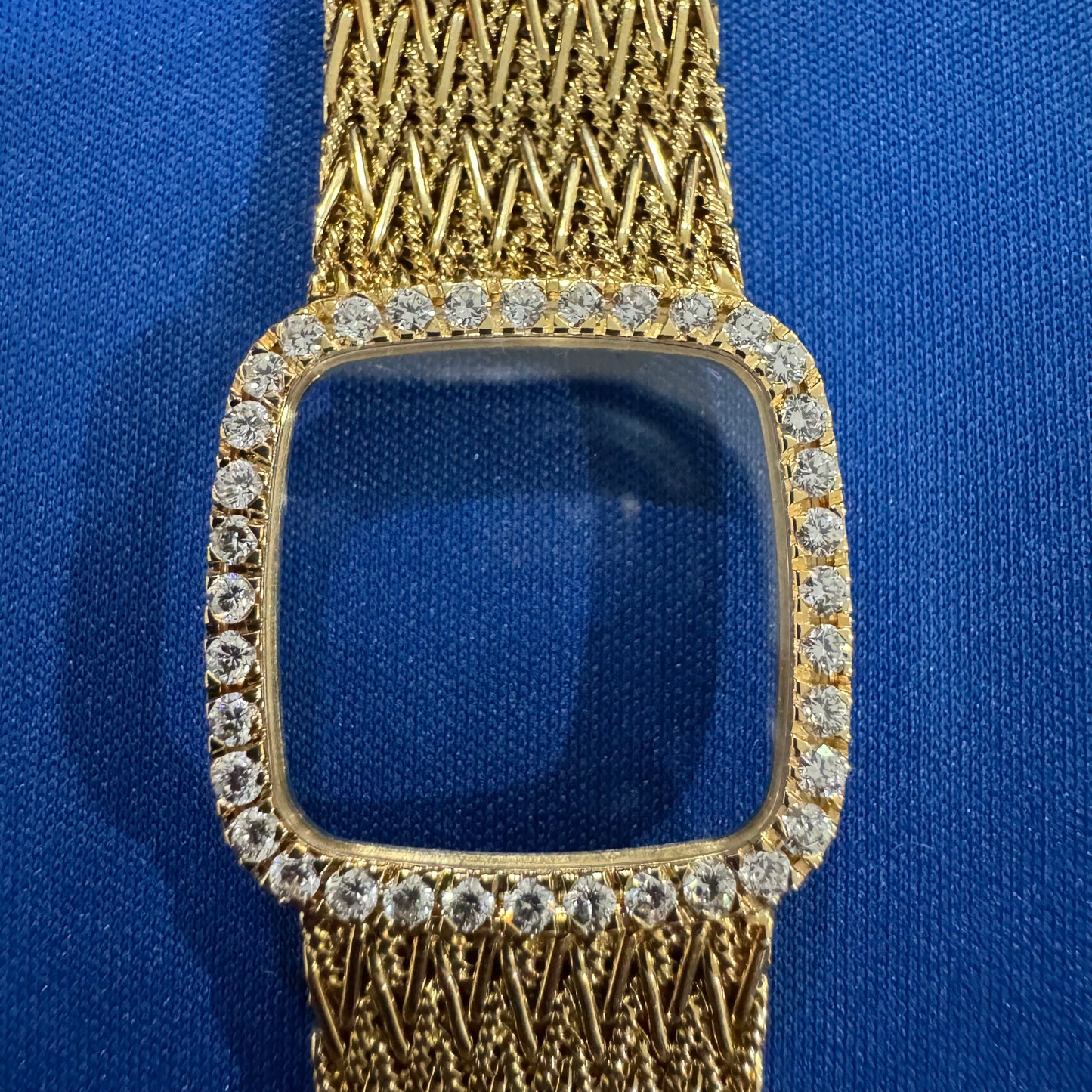 Late 1970’s/Early 1980’s Piaget Solid 18k Yellow Gold Factory Diamond Bezel Falcons Eye Stone Dial 9908 D11 Watch (7.5”)