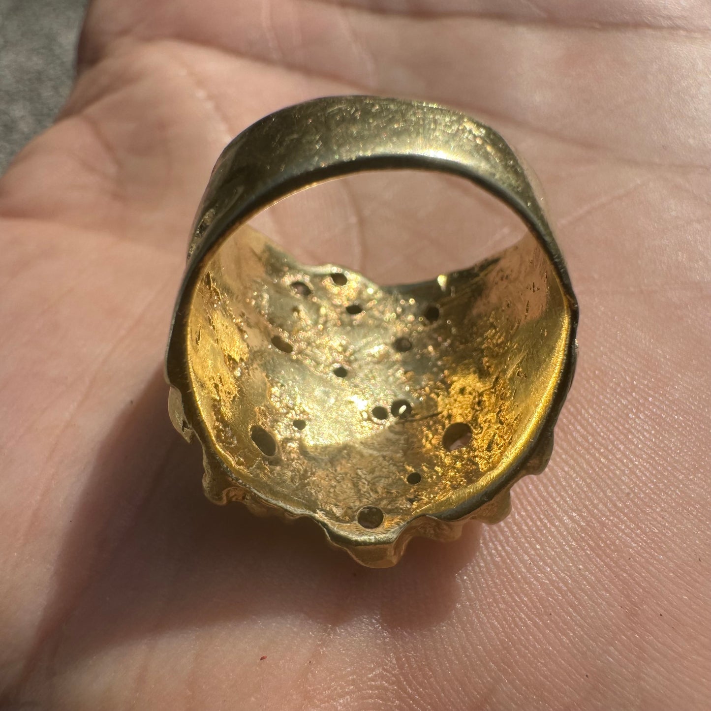 1970’s Solid 14k Yellow Gold .80ctw Natural Diamond Encrusted Brutalist Nugget Ring (6.25)