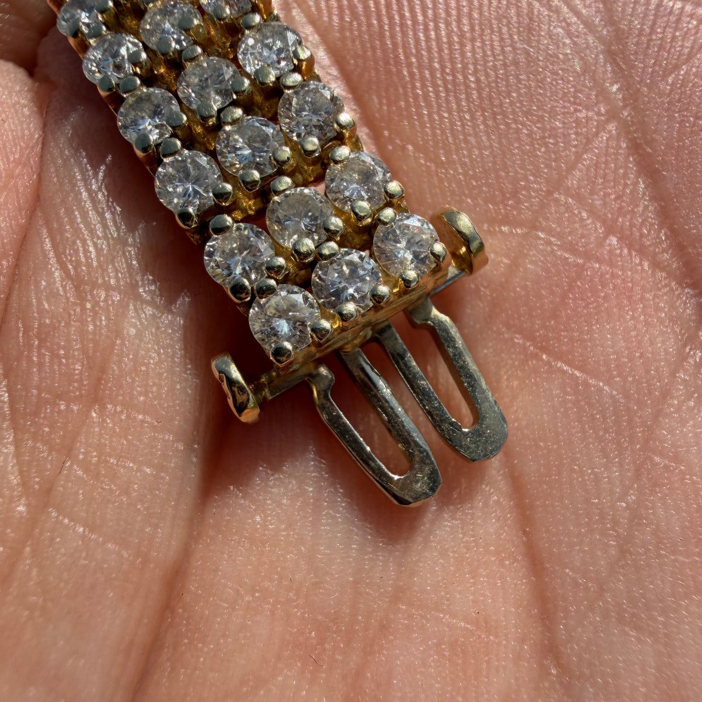 Vintage Solid 14k Yellow Gold 8.85ctw Natural Diamond 3 Row Tennis Bracelet (7.5”)