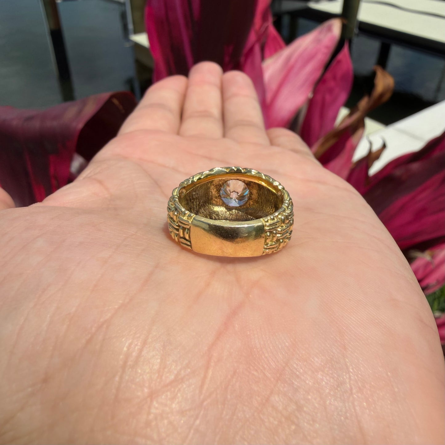 Vintage 2.0ct Natural VS1/I Old Euro Cut Diamond Solid 18k Yellow Gold Basket Weave Solitaire Ring(8)