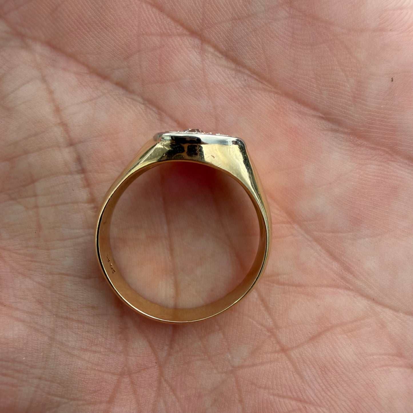 Vintage Solid 14k Yellow Gold Natural Old Euro Cut Diamond Pink Spinel Tony Soprano Pinky Ring (10)