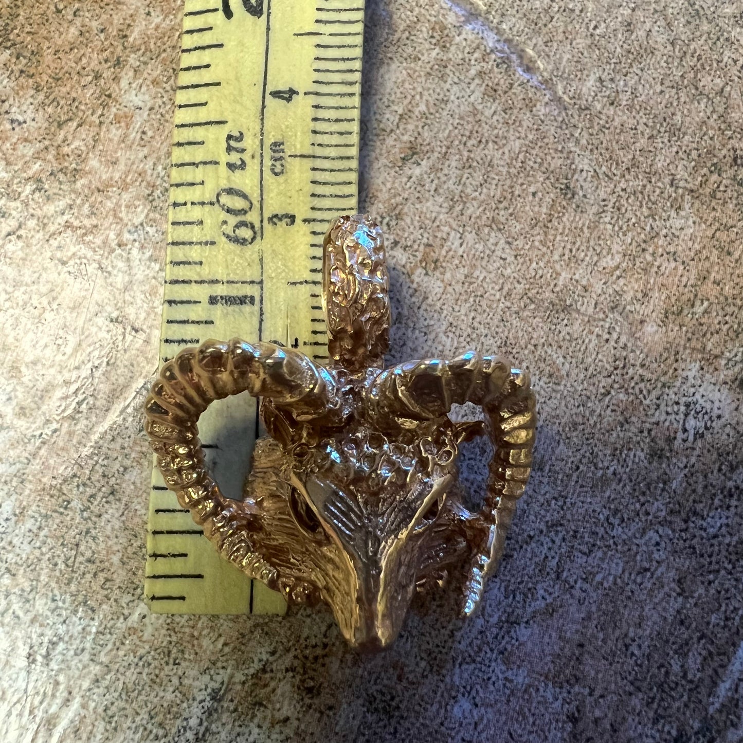 Vintage Solid 14k Yellow Gold Custom Diamond Encrusted Ram Pendant