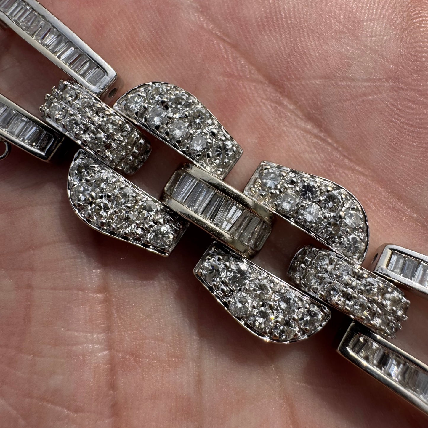 Art Deco Solid 18k White Gold Heavyweight 12.5ctw Natural Diamond Bracelet (8”)