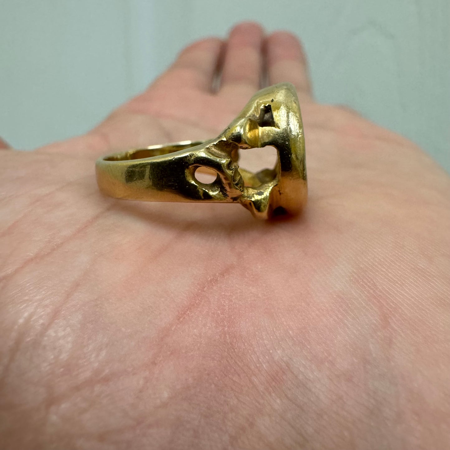 1945 22k Gold Mexican Dos Pesos 14k Yellow Gold Brutalist Nugget Coin Ring (6.5)