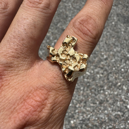 1980’s Solid 14k Yellow Golf Heavyweight Texas Nugget Ring (9.5)