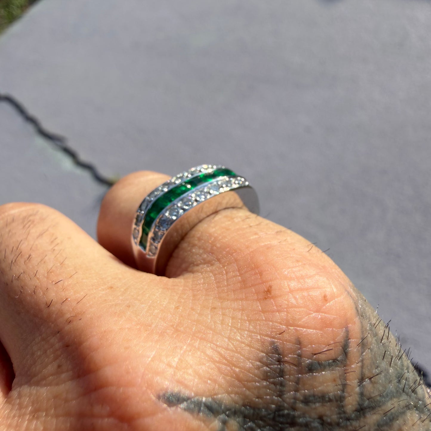 1980’s New Old Stock Solid Platinum 2.5ctw Natural Colombian Emerald and VS Diamond Ring (7.75)