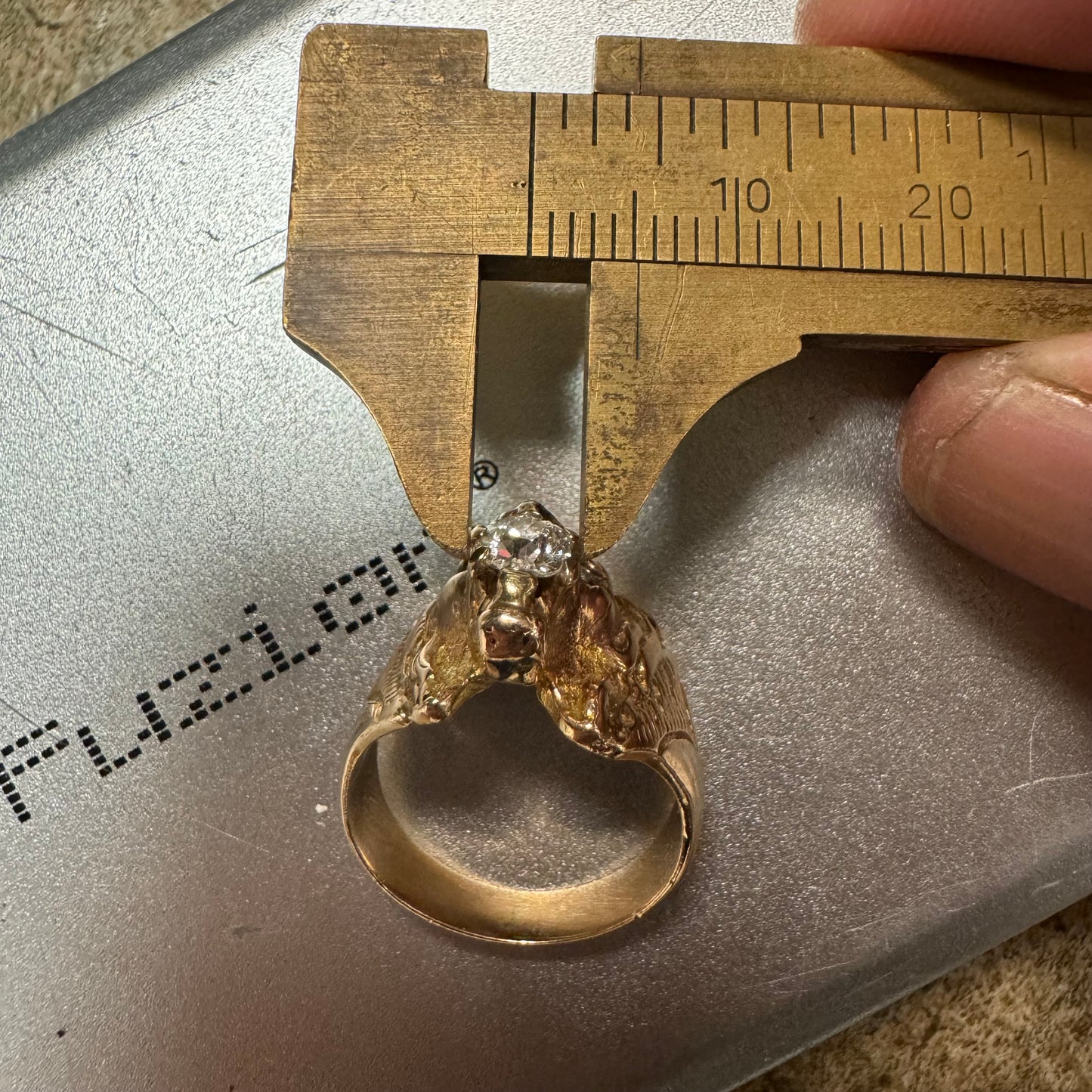 Victorian Era Solid 14k Yellow Gold .50Ct Natural Old Euro Cut Diamond Lion Ring (7.5)