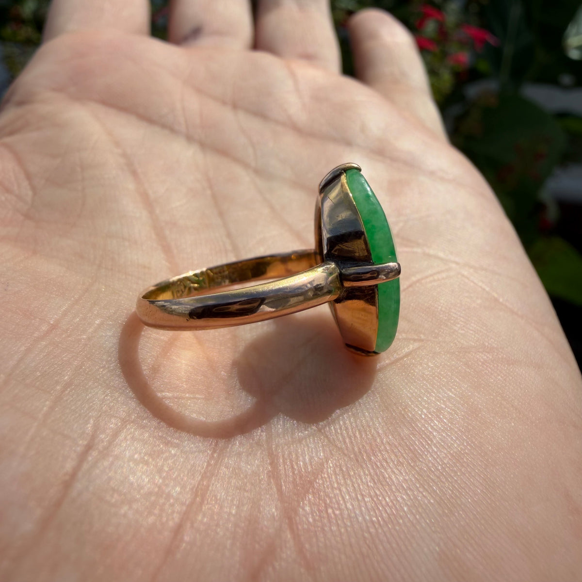 Antique Chinese Traditional 18k Gold 5.0ct Green Apple Jadeite Ring (6)