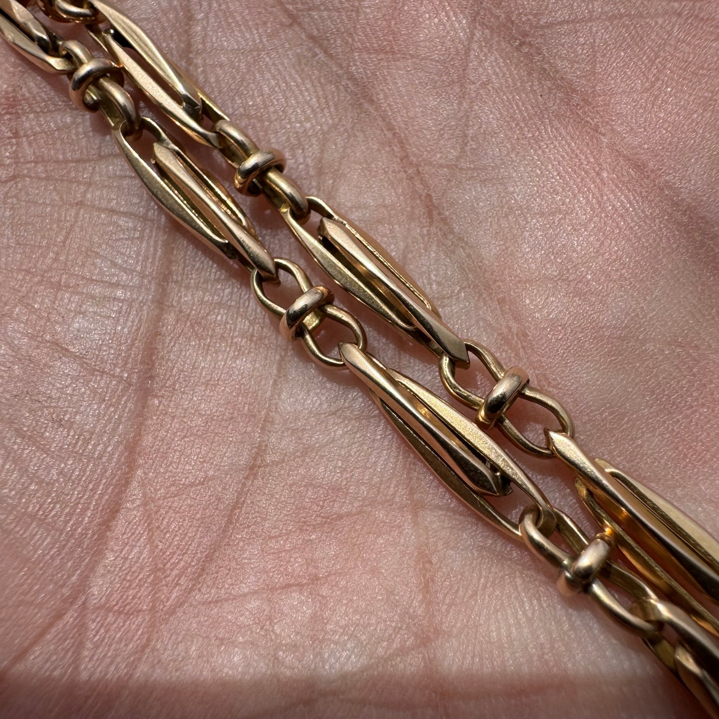 Antique Solid 14k Yellow Gold Fancy Link Watch Chain Necklace (19.5”)
