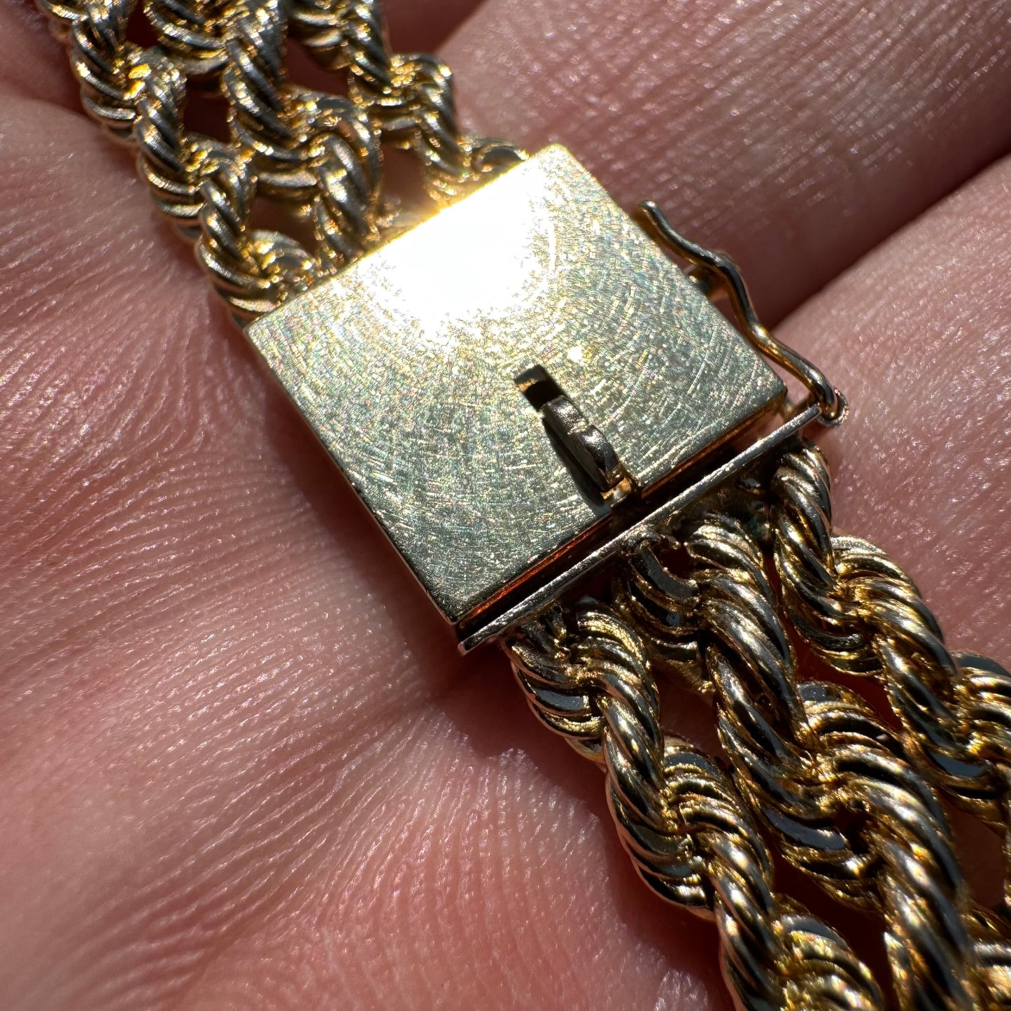 Vintage Custom Solid 14k Yellow Gold 1.0ctw Natural Diamond “B” Nameplate Triple Rope Bracelet (8”)
