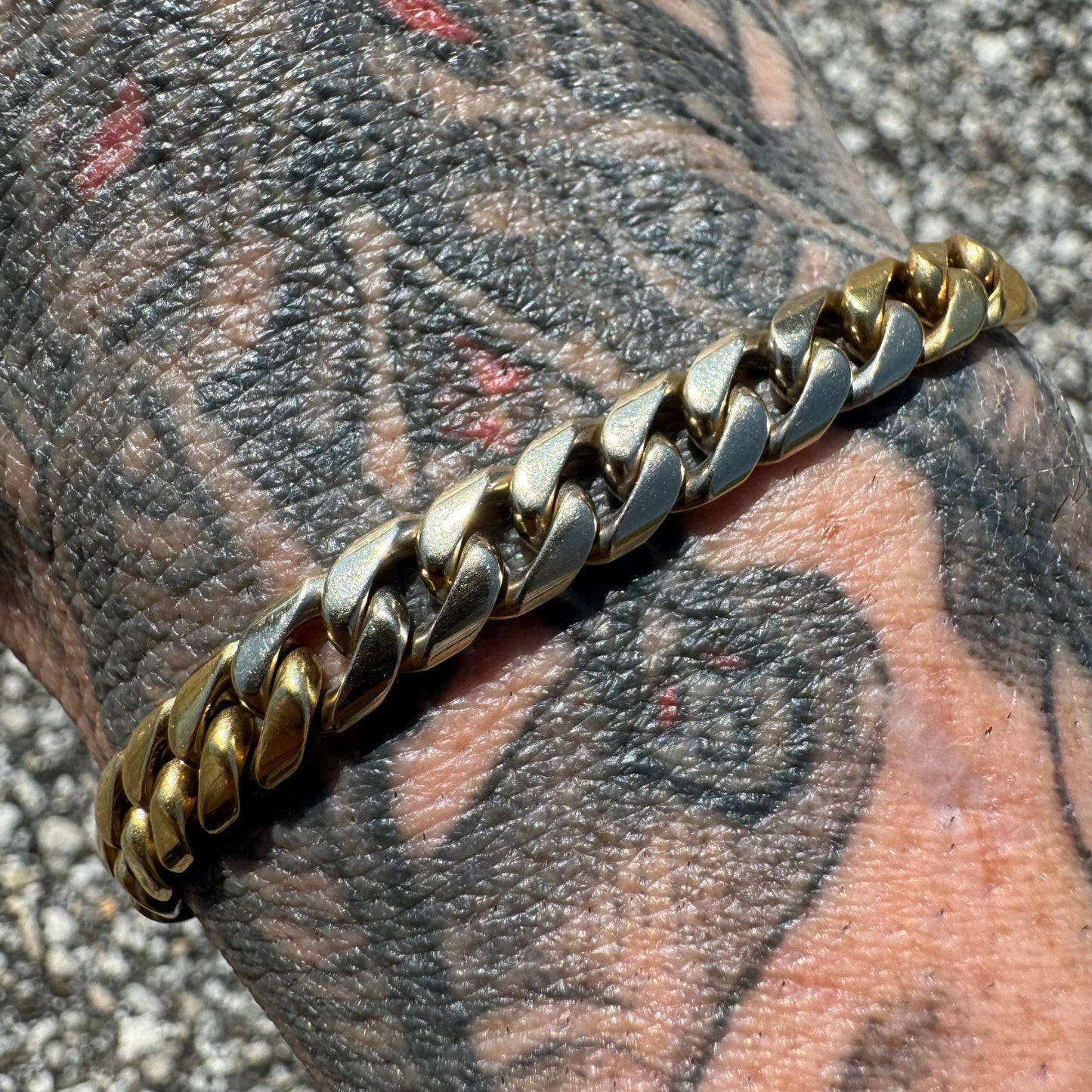 Vintage Solid 18k Two-Tone Yellow And White Gold Miami Cuban Link Bracelet (7.5”)