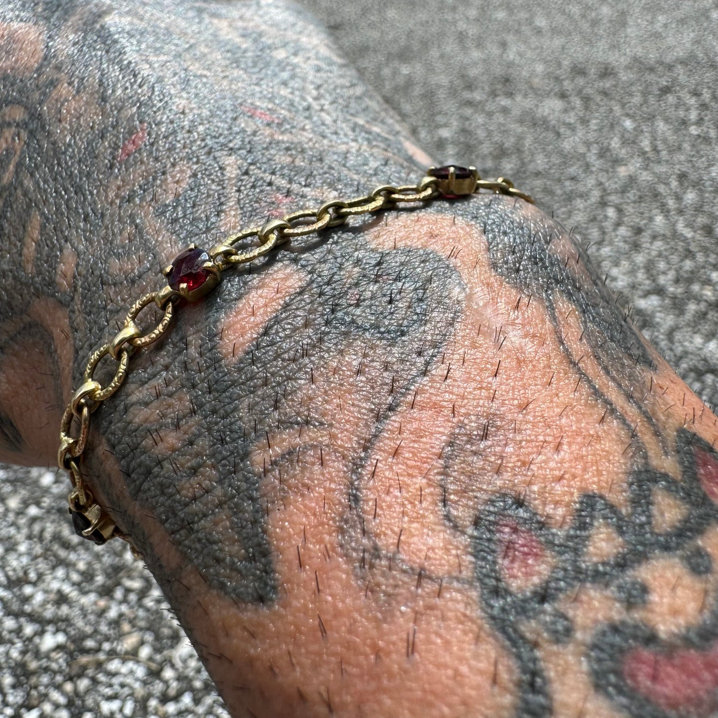 Early 1900’s Solid 18k Gold Rose Cut Garnet Bracelet (7.25”)