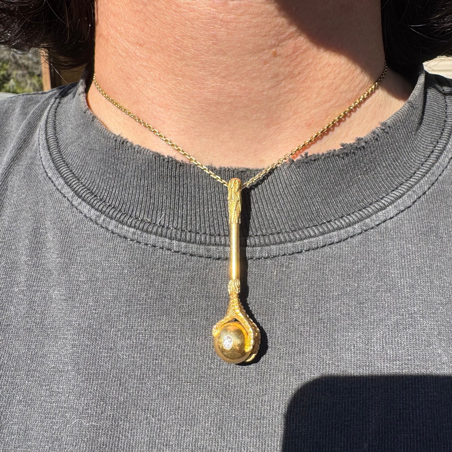 Mid 1800’s Solid 19k Yellow Gold Natural Old Mine Cut Diamond Eagle Claw Club Pendant