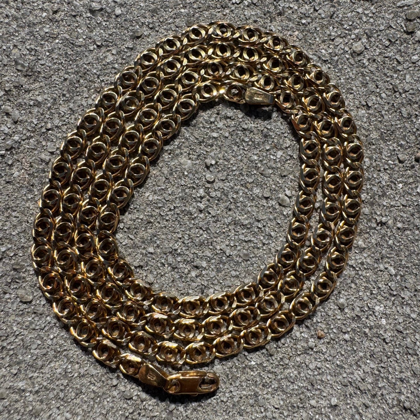 Vintage UnoAerre Solid 14k Yellow Gold Tigers Eye “Chanel Link” Necklace (24.5”)