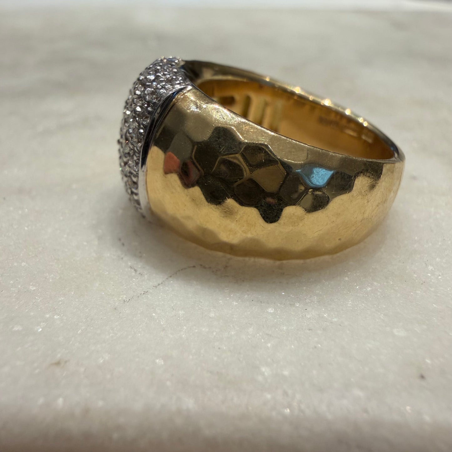 Roberto Coin 18k Italian Yellow Gold 1.25ctw Natural Diamond Martellato Designer Ring (6.5)