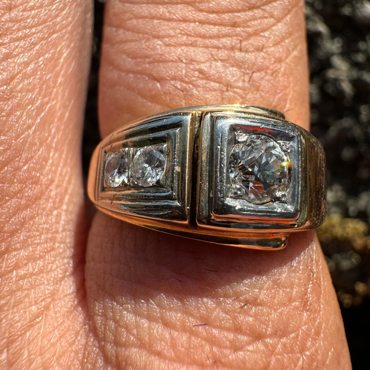 1930’s Art Deco 14k .75CTW Natural VS Quality Old Euro Cut Diamond Gents Ring (8.5)