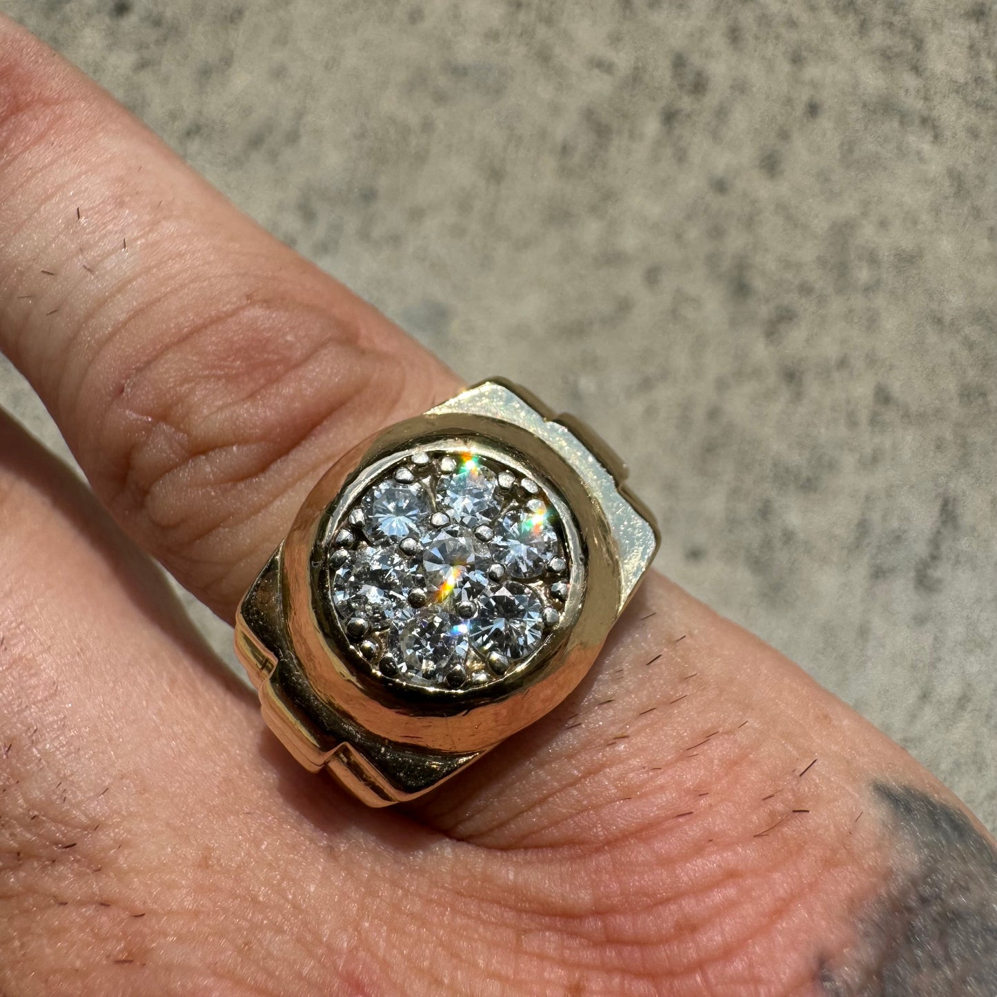 1970’s/80’s 14k Yellow Gold Rolex Style .75CTW Natural Diamond Kentucky Cluster Ring (6.5)