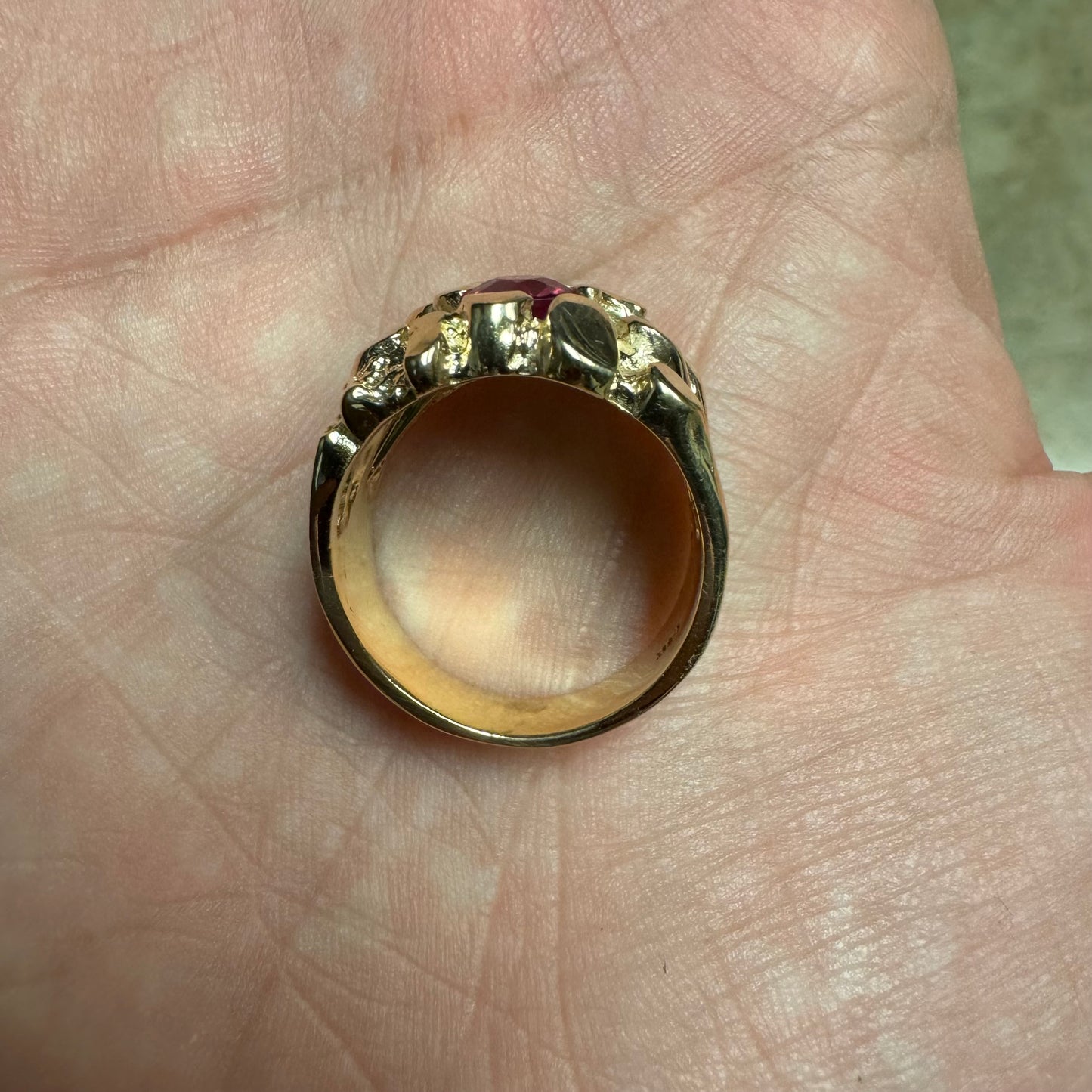 Vintage 14k Yellow Gold 1.25Ctw Natural Diamond 1.0Ct Ruby Nugget Ring (9.5)
