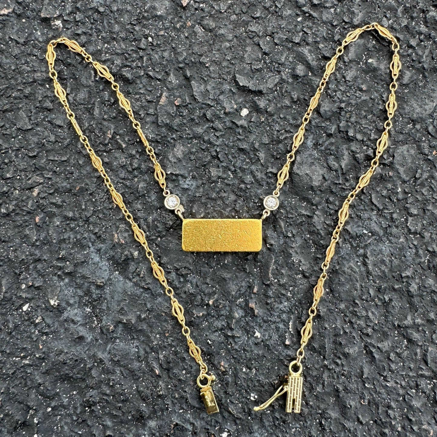 1960’s Degussa Pure 24k Gold 10g Bar .25ctw Diamond Necklace (16”)