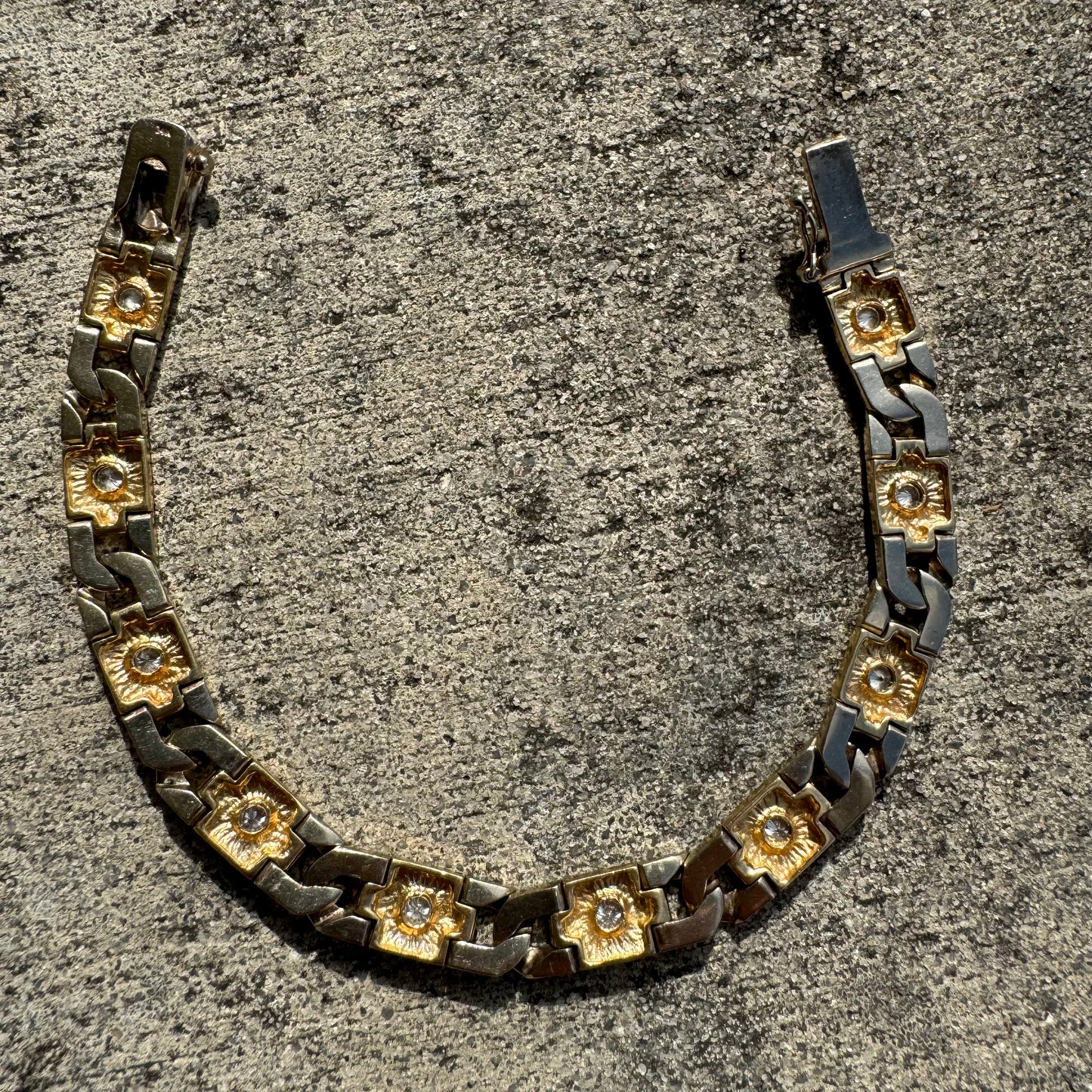 Vintage Solid 14k Two-Tone Heavyweight Fancy Link .75CTW Diamond Bracelet (8.25”)