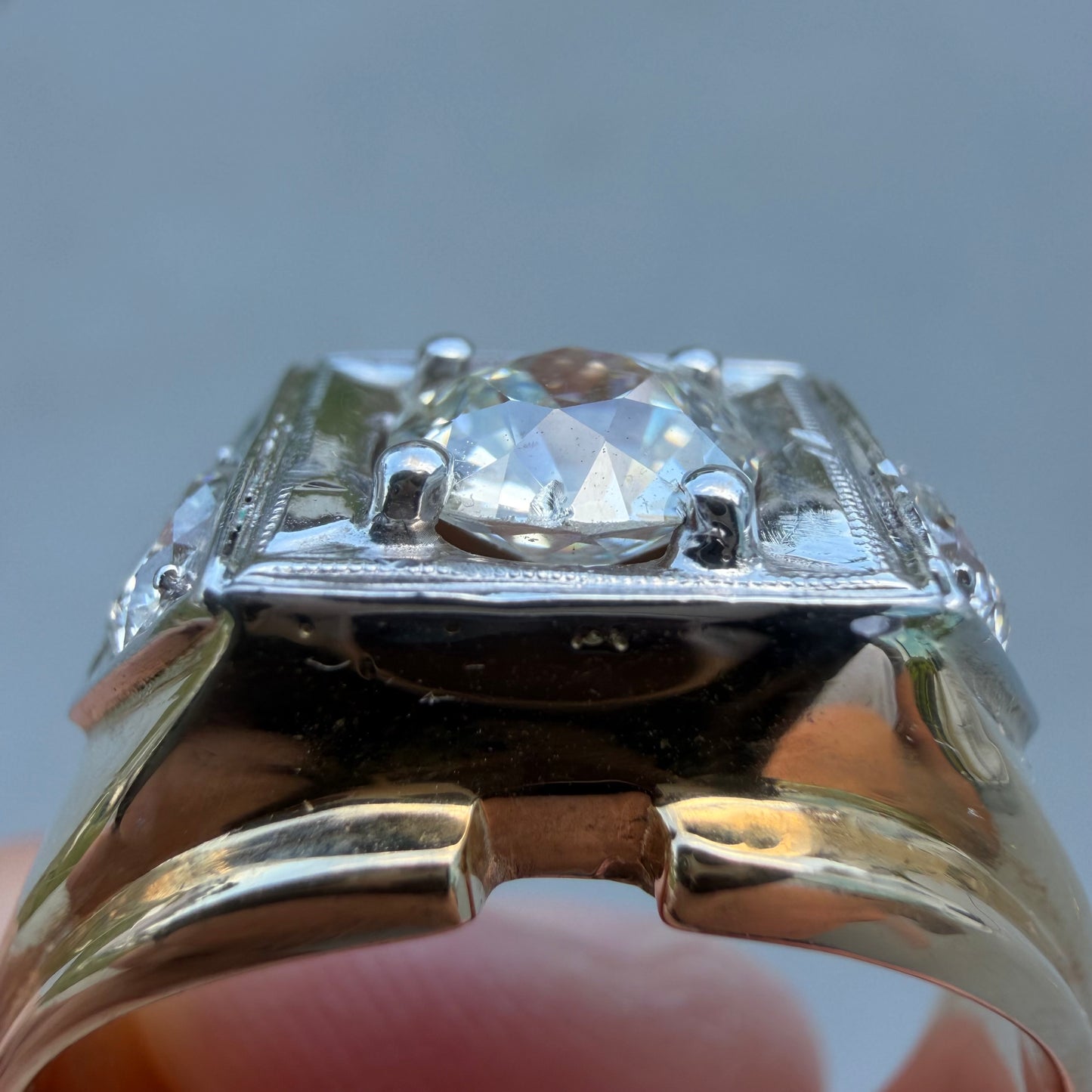 Art Deco Solid 14k Yellow Gold 1.7ctw Natural Old Euro Cut Diamond Trilogy Ring (14)