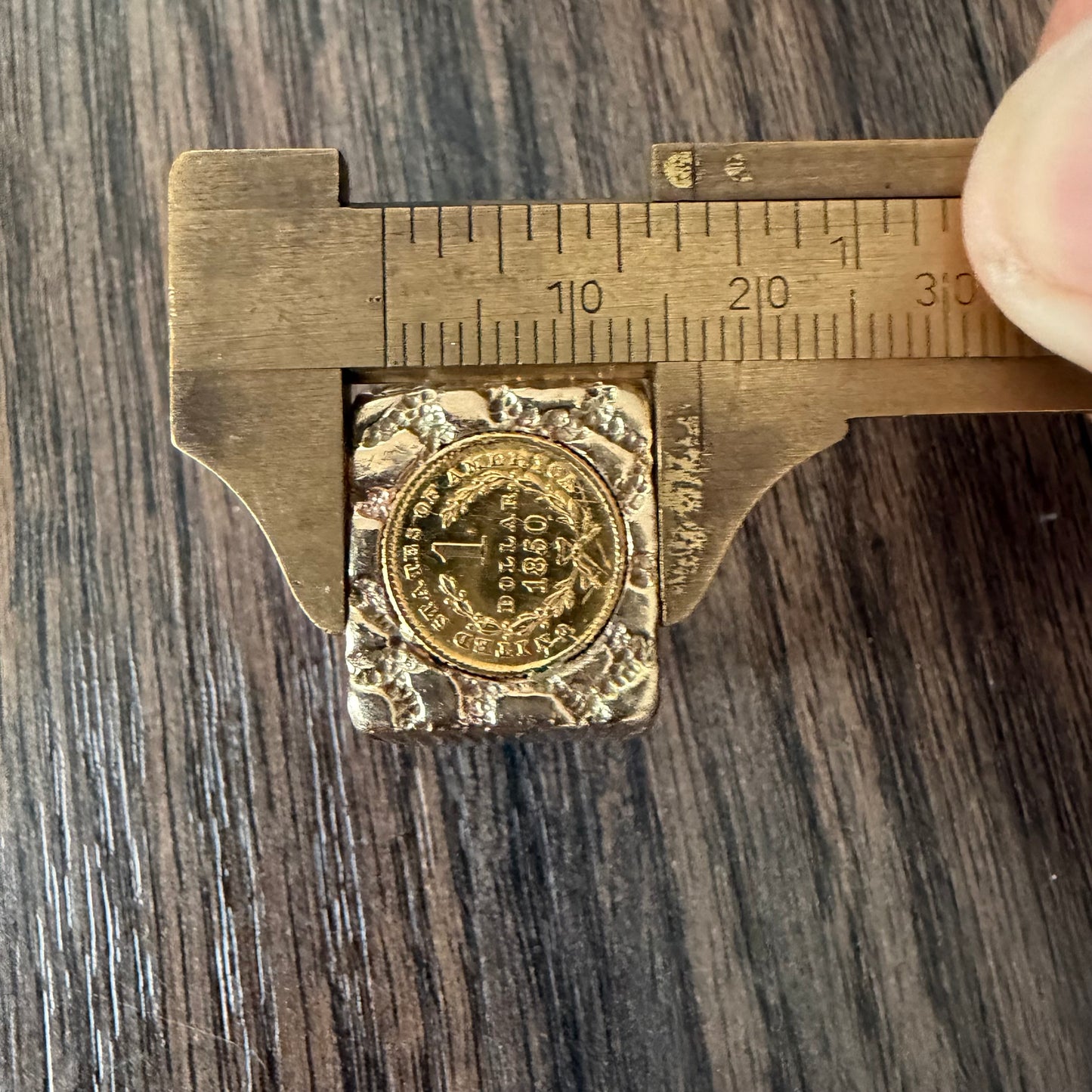 1850 Liberty Head $1 Gold Coin Solid Backed 14k Yellow Gold Heavyweight Nugget Ring (13)