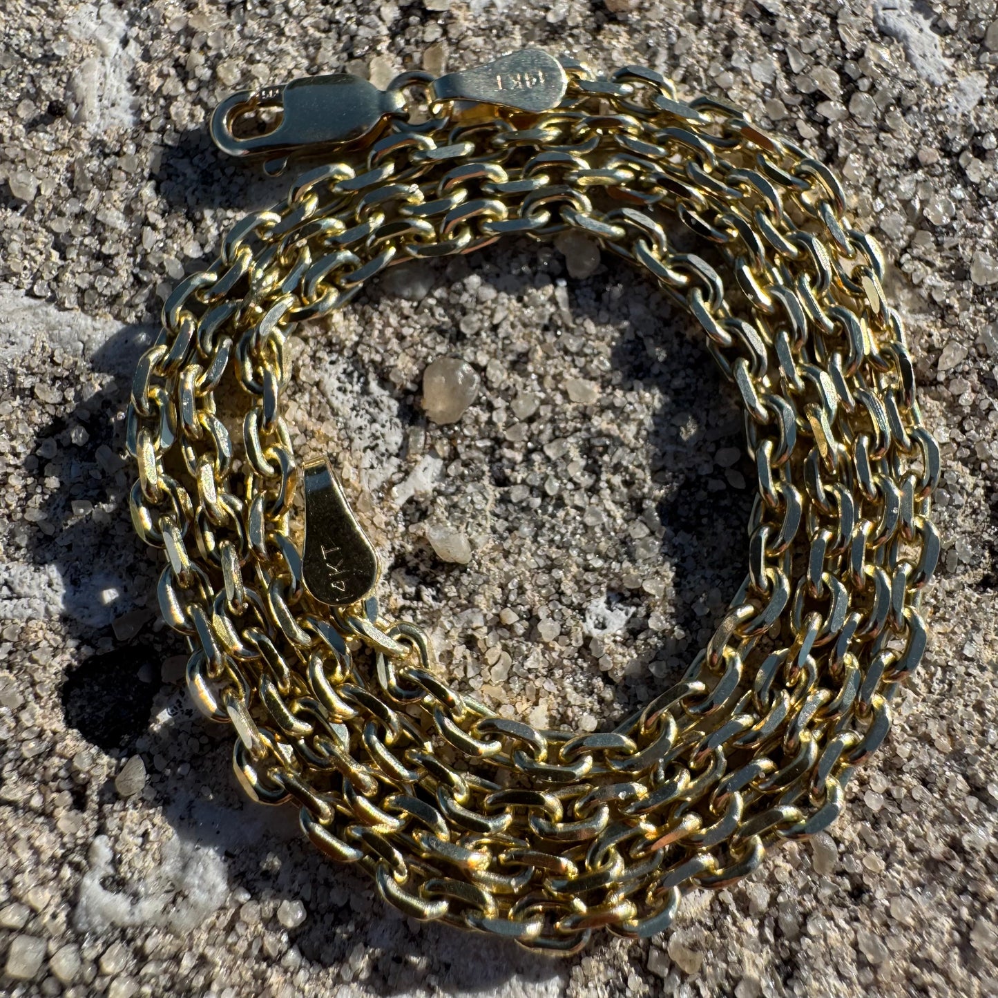 Brand New Solid 14k Yellow Gold Knife Edged “Biker Chain” Anchor Link Necklace (16”)