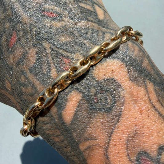 Vintage Solid 14k Yellow Gold Heavyweight Chaine D’ Ancre Puffed Mariner Link Bracelet (7.75”)