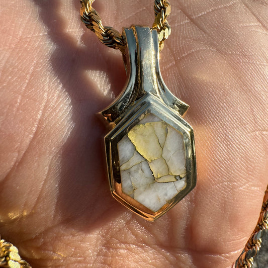 Vintage 14k Yellow Gold Natural Gold Bearing Quartz Pendant