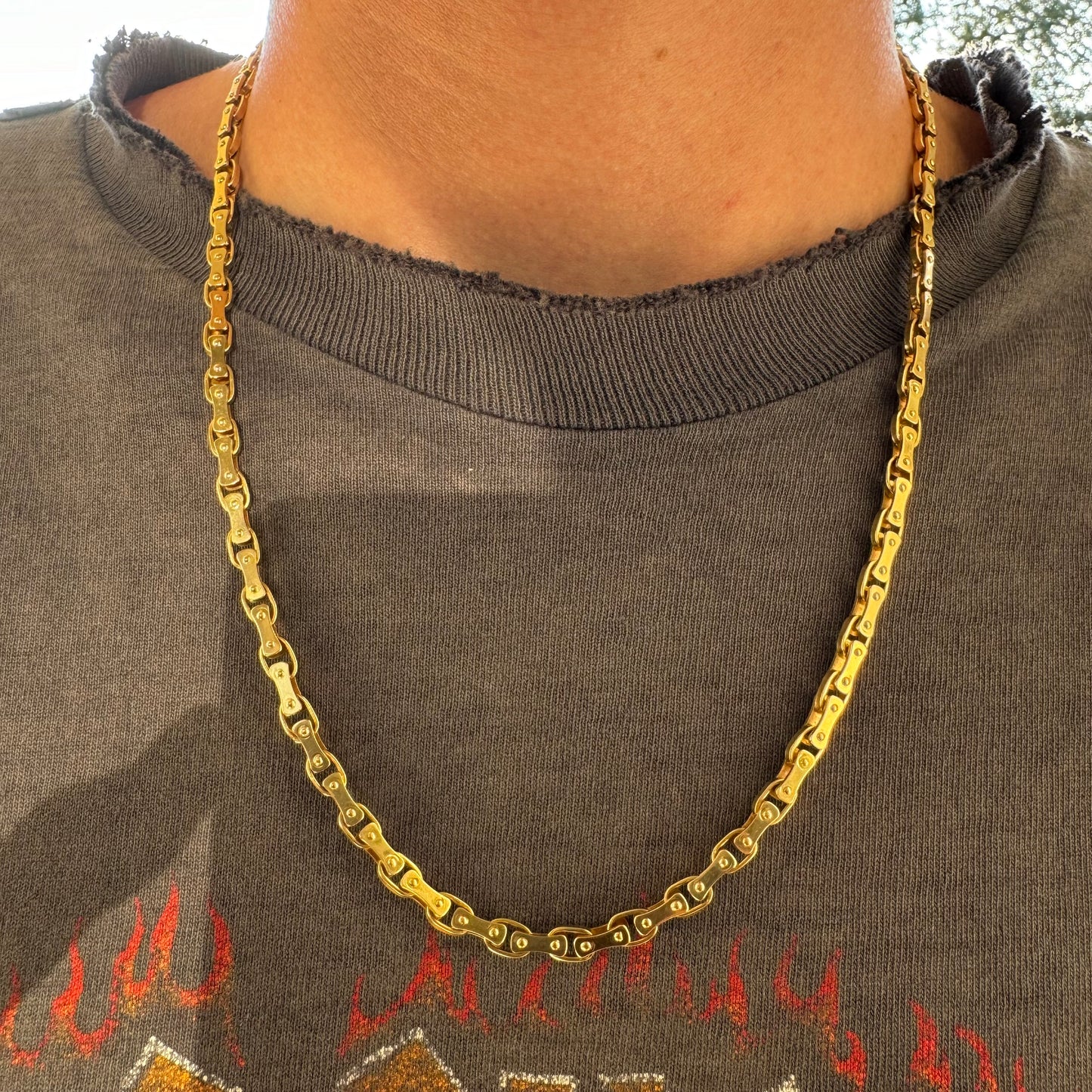 Vintage Designer Made Solid 18k Yellow Gold Heavyweight Drive Chain Link Necklace (22”)