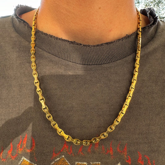 Vintage Designer Made Solid 18k Yellow Gold Heavyweight Drive Chain Link Necklace (22”)