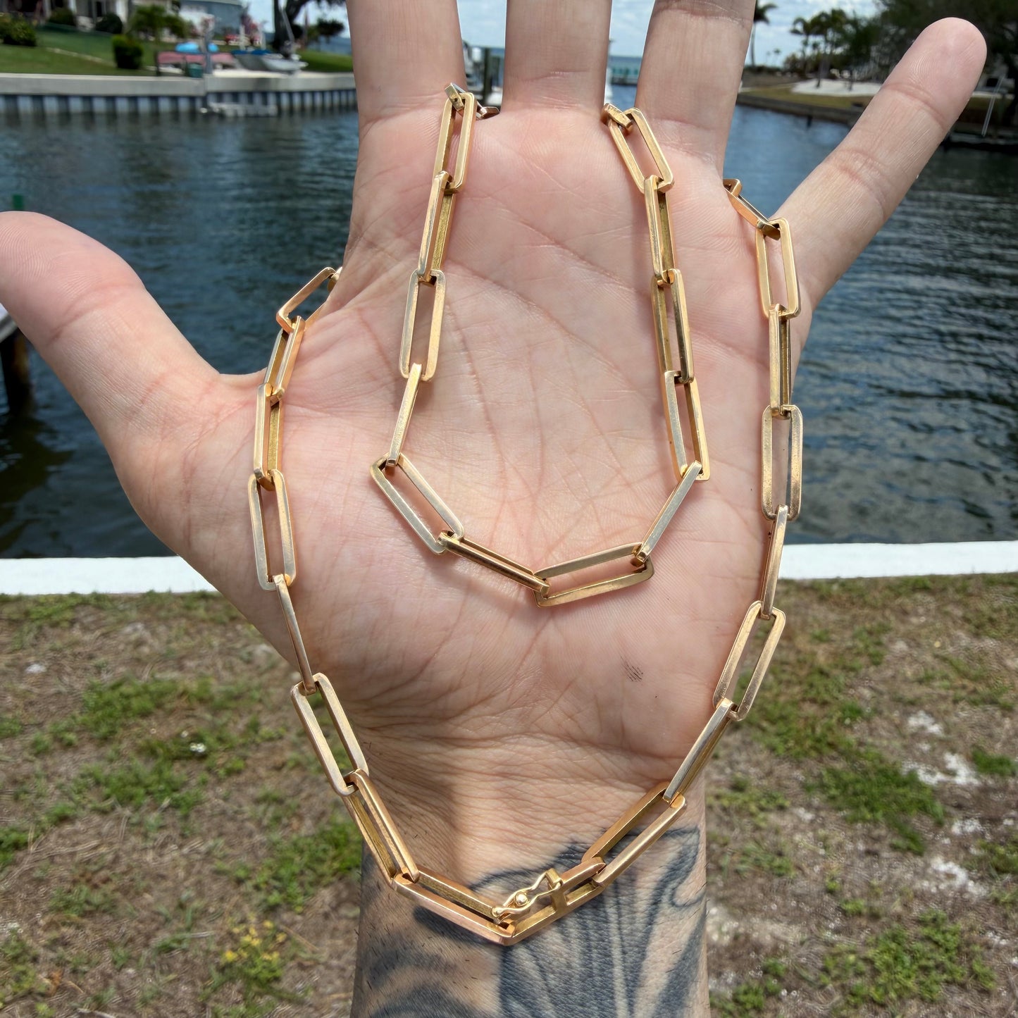 Vintage Solid 18k Yellow Gold Heavyweight Paperclip Link Necklace (23.5”)