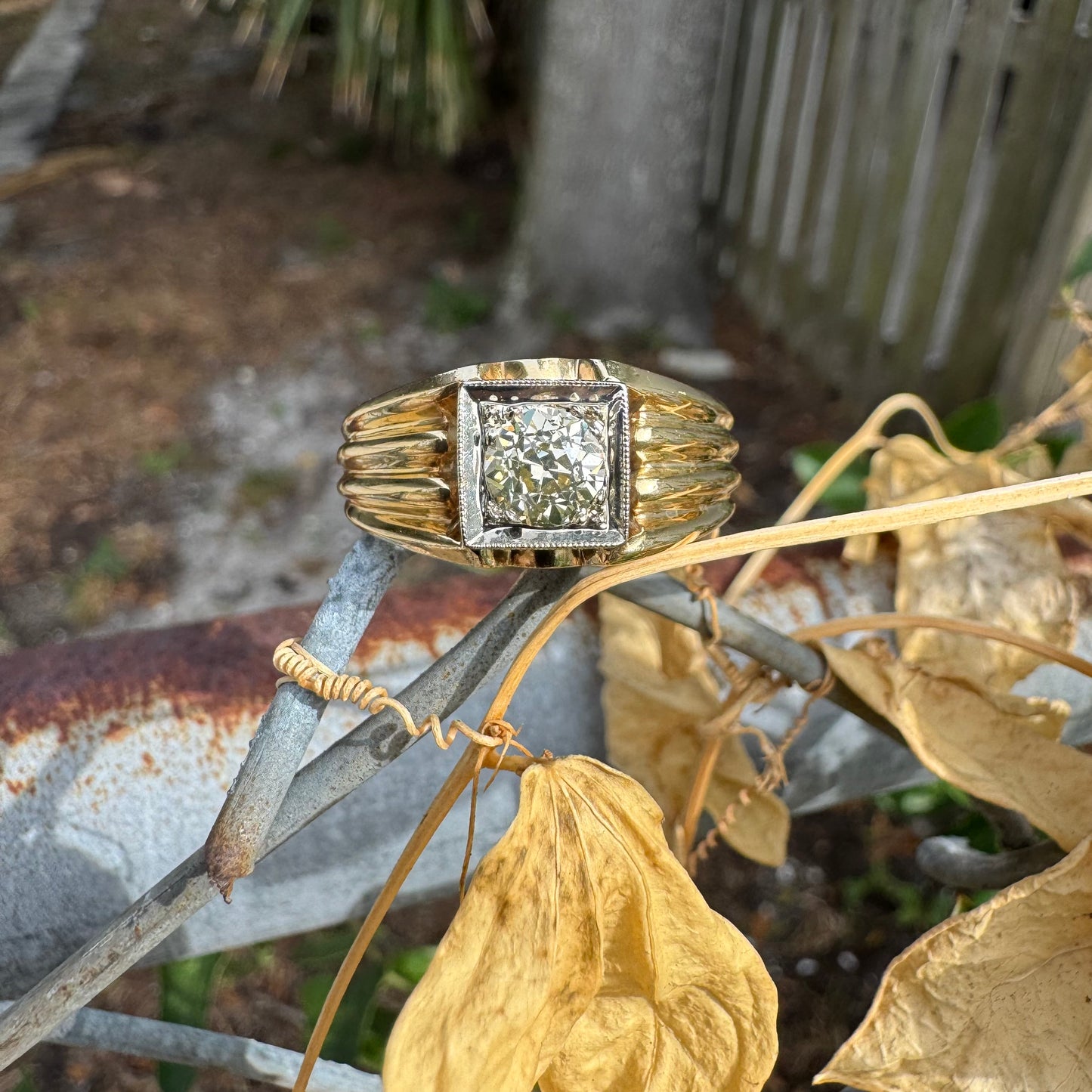 Antique Solid 14k Gold .75ct Old Euro Cut Diamond Gents Ring (10.5)