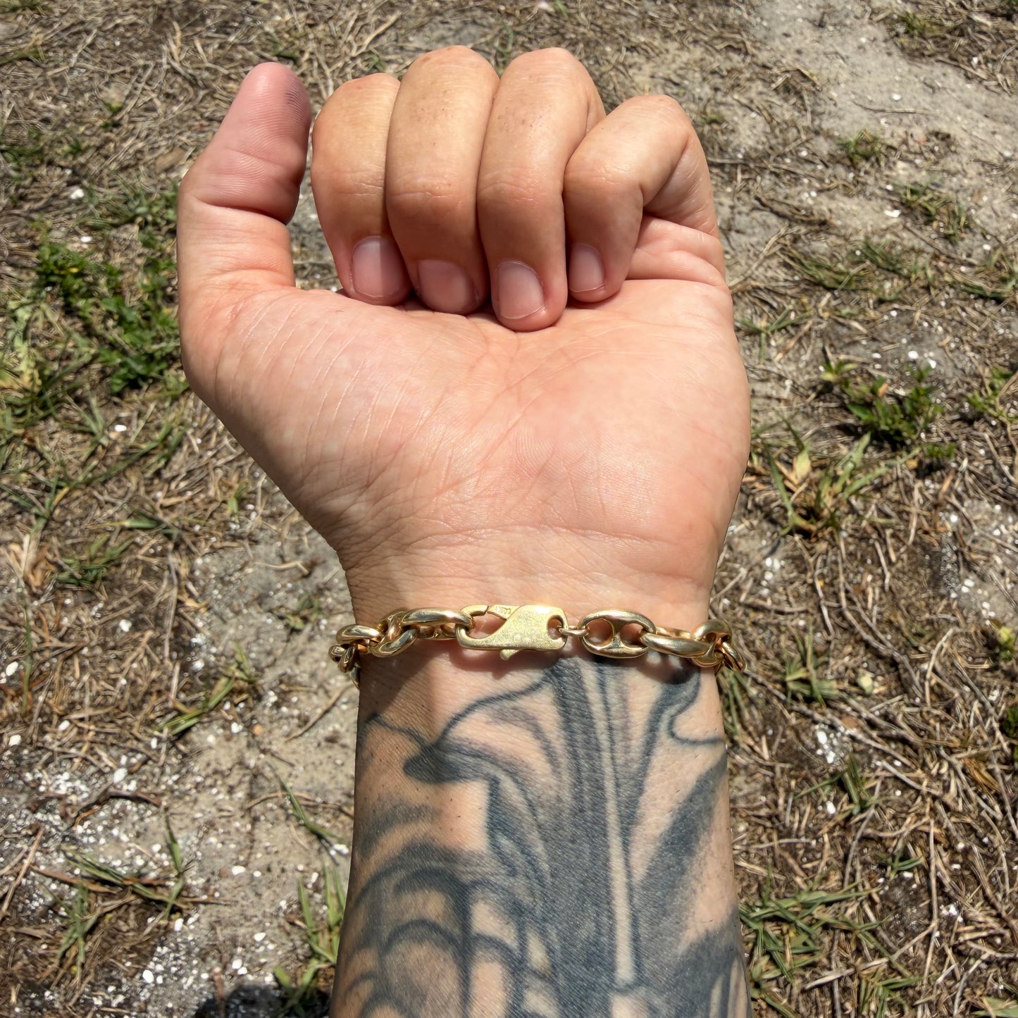 Vintage Fully Solid 14k Yellow Gold Heavyweight Chaine D’ Ancre Puffed Mariner Link Bracelet (7.5”)
