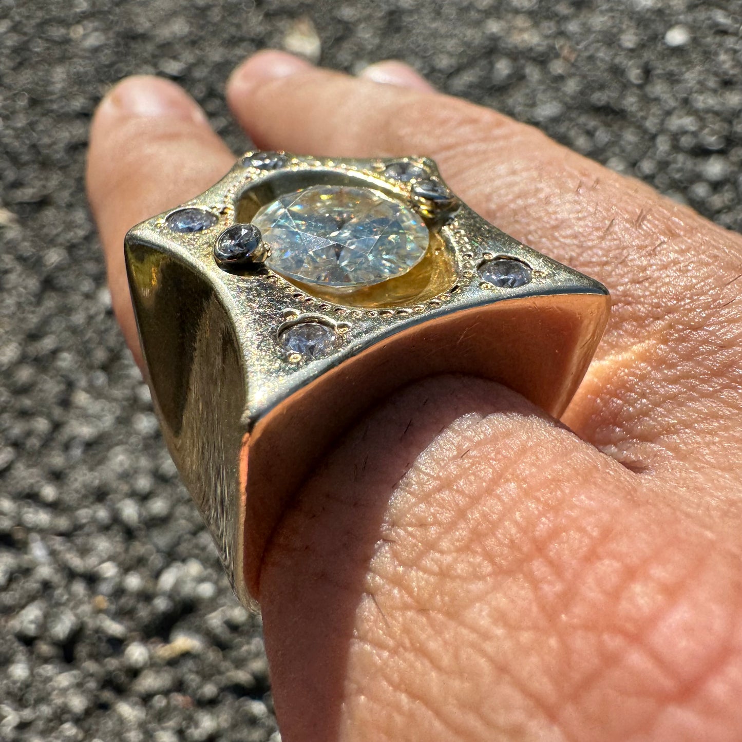 Custom Made Solid 14k Yellow Gold Super Heavyweight 1.25ctw Natural Diamond 6.0ct Moissanite Star Ring (9.5)