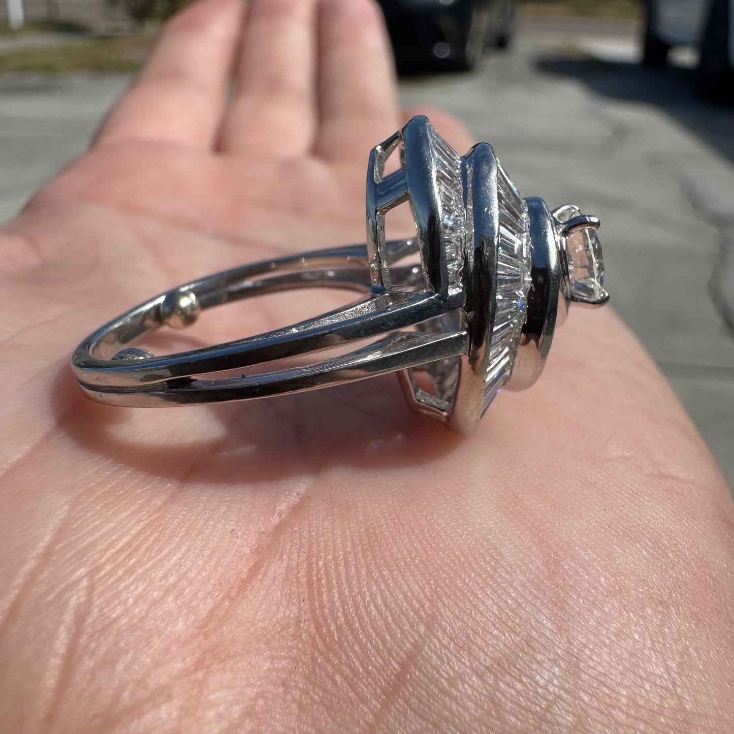 Art Deco Oscar Heyman Bros. Solid Platinum 3.8ctw Natural VS1 Diamond Cocktail Ring (5)