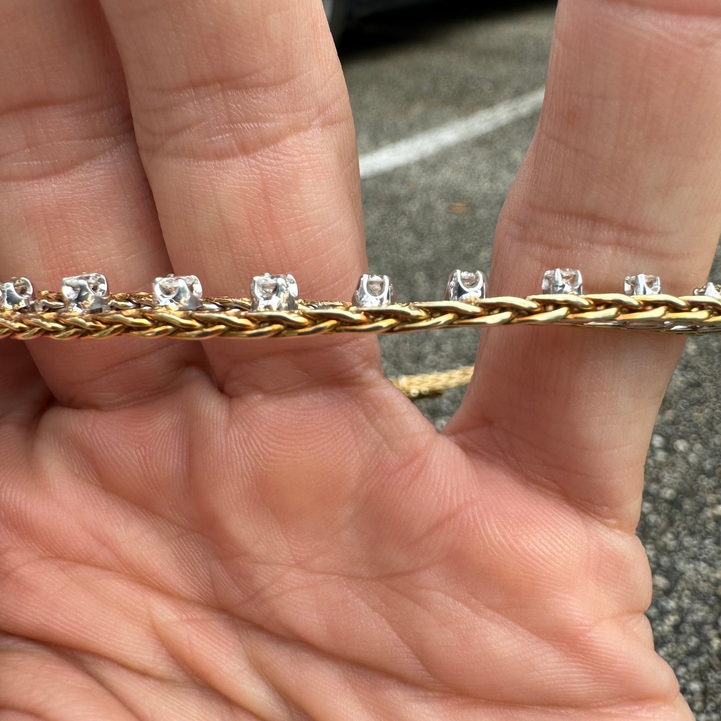 Vintage Solid 14k Italian Yellow Gold Floating 1.1CTW VS Quality Natural Diamond Double Row Braided Foxtail Necklace (17”)